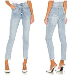WeWoreWhat The Danielle Crystal Straight High Waist Jeans In Blue Button‎ Fly 27